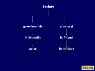Jacinto gente humilde D. Sebastião amor elite local D. Miguel hostilidade 