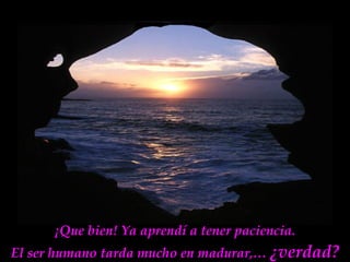 ¡Que bien! Ya aprendí a tener paciencia. El ser humano tarda mucho en madurar,…  ¿verdad? 
