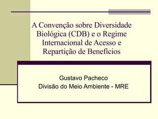 A Convenção sobre Diversidade Biológica (CDB) e o Regime Internacional de Acesso e Repartição de Benefícios Gustavo Pacheco Divisão do Meio Ambiente - MRE 