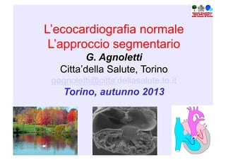 L’ecocardiografia normale
L’approccio segmentario
G. Agnoletti
Citta’della Salute, Torino
gagnoletti@citta’dellasalute.to.it

Torino, autunno 2013

 