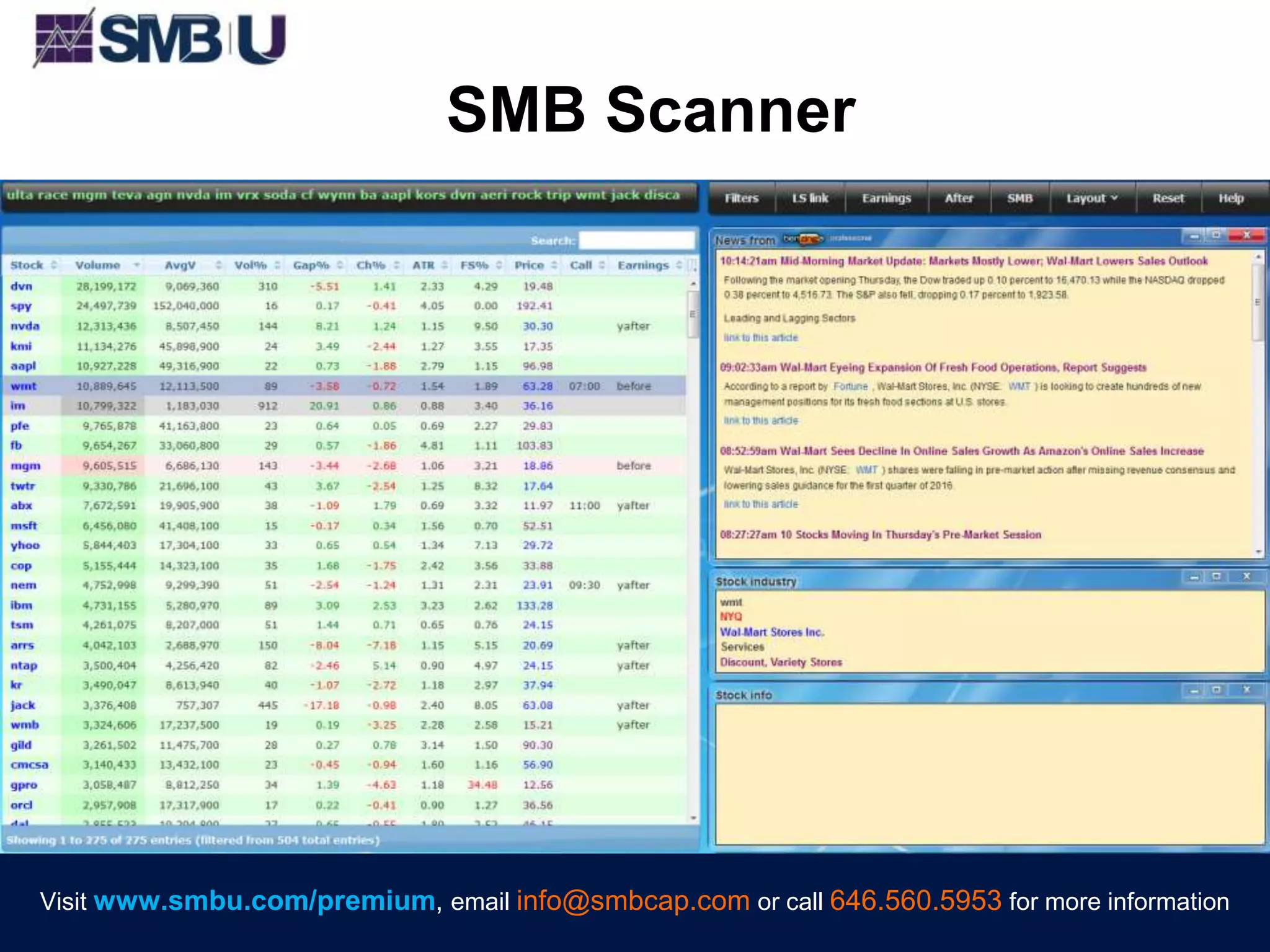 Visit www.smbu.com/premium, email info@smbcap.com or call 646.560.5953 for more informationVisit www.smbu.com/premium, email info@smbcap.com or call 646.560.5953 for more information
SMB Scanner
 