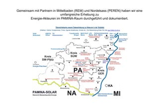Gemeinsam mit Partnern in Mittelbaden (REM) und Nordelsass (PEREN) haben wir eine
                            umfangreiche Erhebung zu
        Energie-Akteuren im PAMINA-Raum durchgeführt und dokumentiert.
 