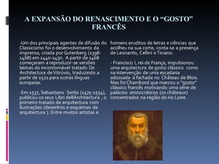 A EXPANSÃO DO RENASCIMENTO E O “GOSTO” FRANCÊS 