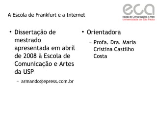 A Escola De Frankfurt E A Internet