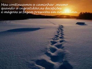 Mas continuamos a caminhar ,mesmo quando a ingratidão,as decepções e mágoas se fazem presentes em nossa alma... 