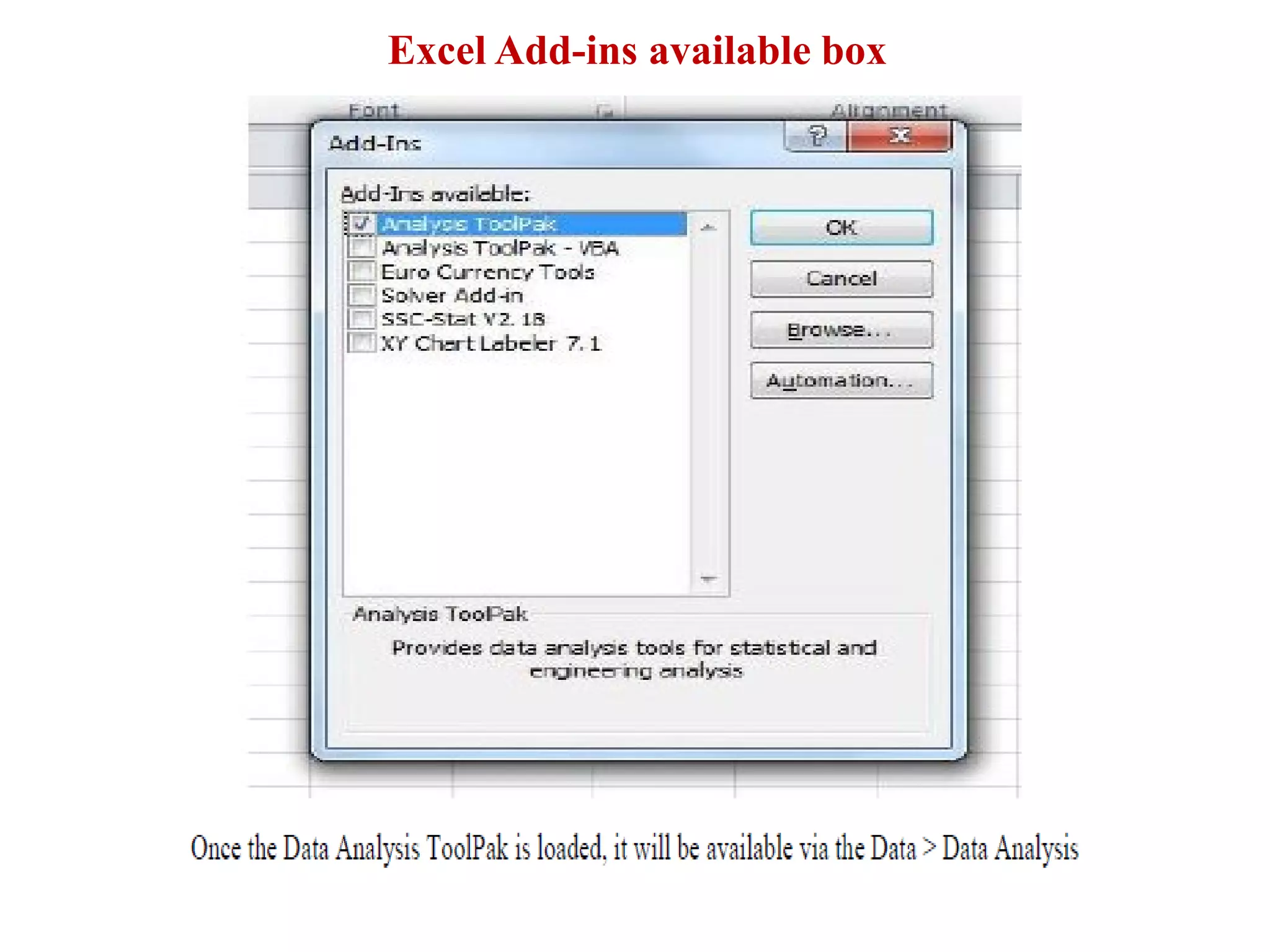 Excel Add-ins available box
 