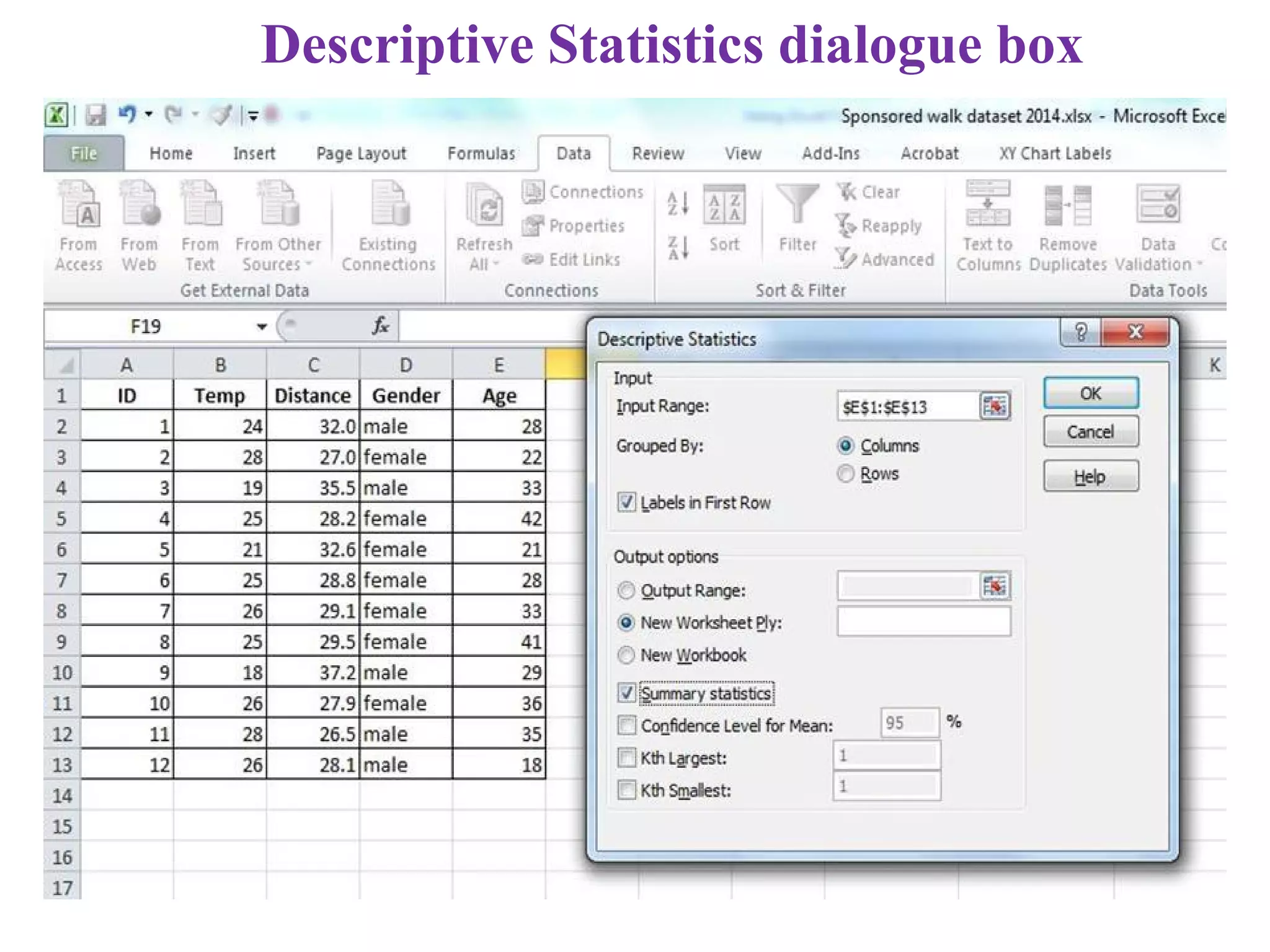 Descriptive Statistics dialogue box
 
