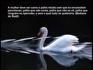 A mulher deve ser como a palha miúda com que se encaixotam porcelanas, palha que não conta, palha que não se vê, palha que ninguém se apercebe, e sem a qual tudo se quebraria. (Madame de Staël) 