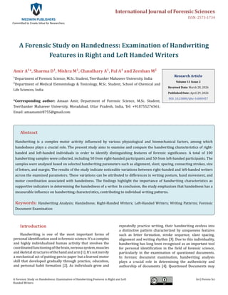 A Forensic Study on Handedness: Examination of Handwriting Features in ...
