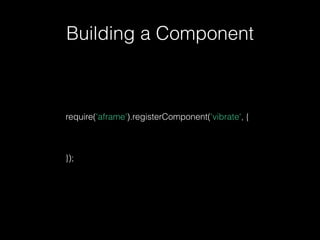 Building a Component
require('aframe').registerComponent('vibrate', {
});
 
