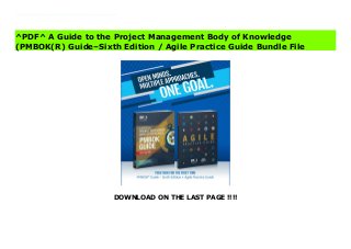 DOWNLOAD ON THE LAST PAGE !!!!
[#Download%] (Free Download) A Guide to the Project Management Body of Knowledge (PMBOK(R) Guide–Sixth Edition / Agile Practice Guide Bundle Ebook To support the broadening spectrum of project delivery approaches, PMI is offering A Guide to the Project Management Body of Knowledge (PMBOK® Guide) – Sixth Edition as a bundle with its latest, the Agile Practice Guide. The PMBOK® Guide – Sixth Edition now contains detailed information about agile while the Agile Practice Guide, created in partnership with Agile Alliance®, serves as a bridge to connect waterfall and agile. Together they are a powerful tool for project managers.
^PDF^ A Guide to the Project Management Body of Knowledge
(PMBOK(R) Guide–Sixth Edition / Agile Practice Guide Bundle File
 