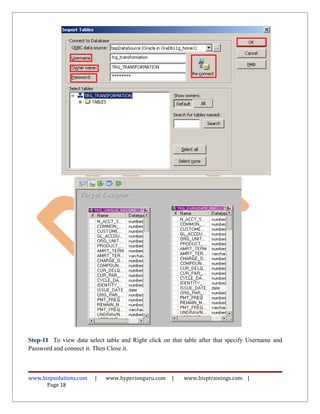 Step-11 To view data select table and Right click on that table after that specify Username and
Password and connect it. T...