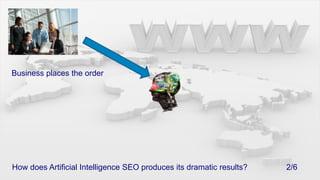 Business places the orderHow does Artificial Intelligence SEO produces its dramatic results?			2/6