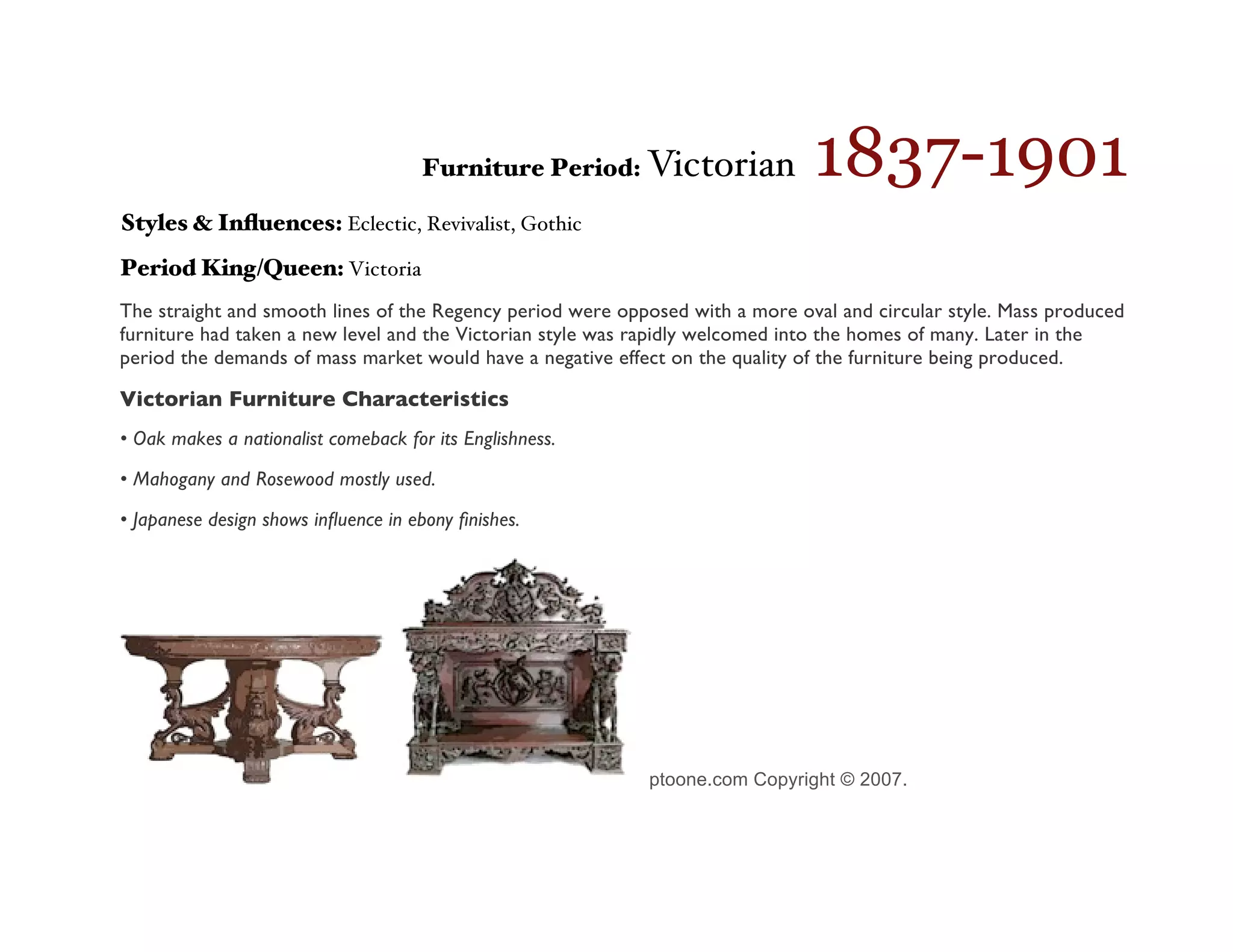 A illustrated timeline of the styles of Period English Furniture