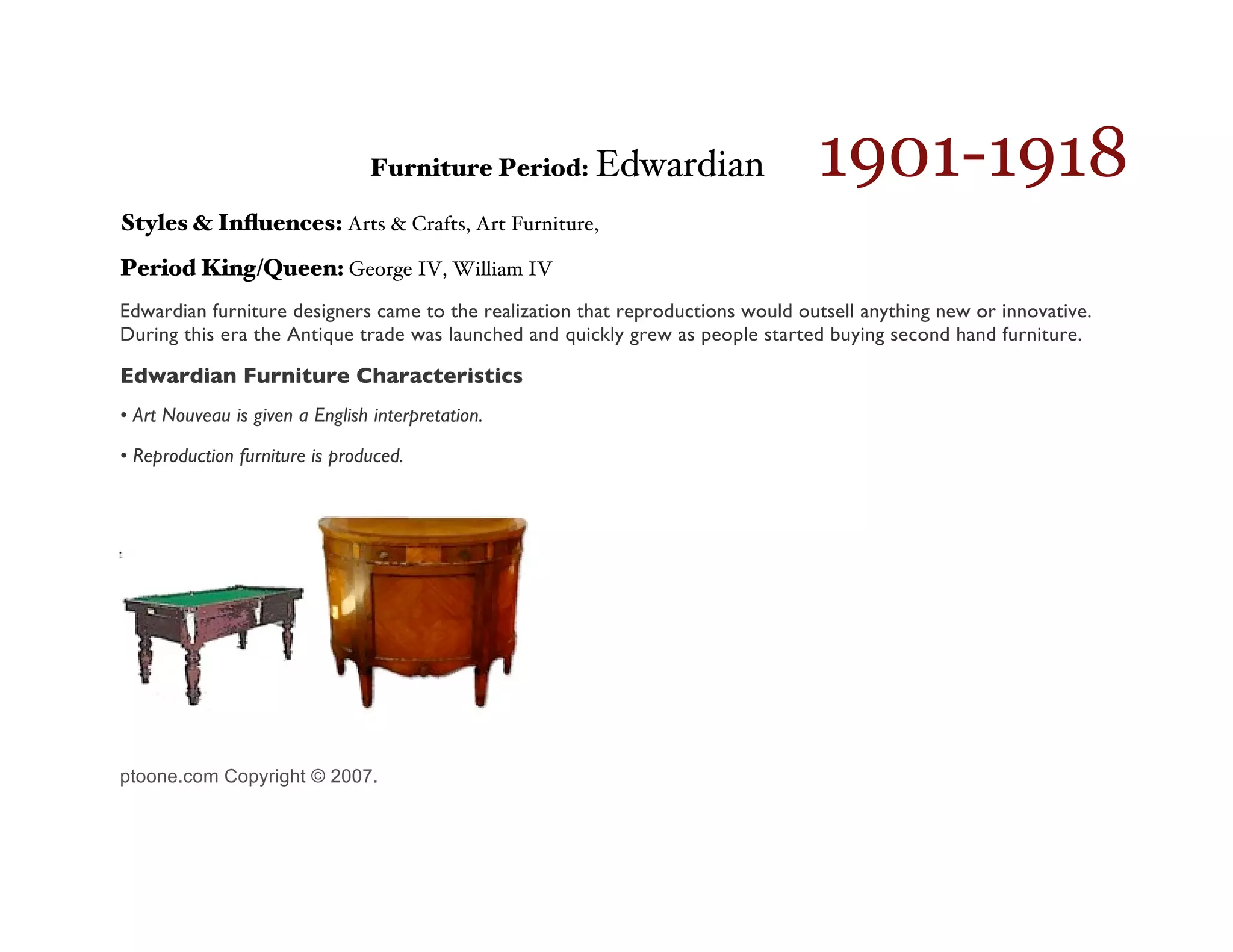 A illustrated timeline of the styles of Period English Furniture