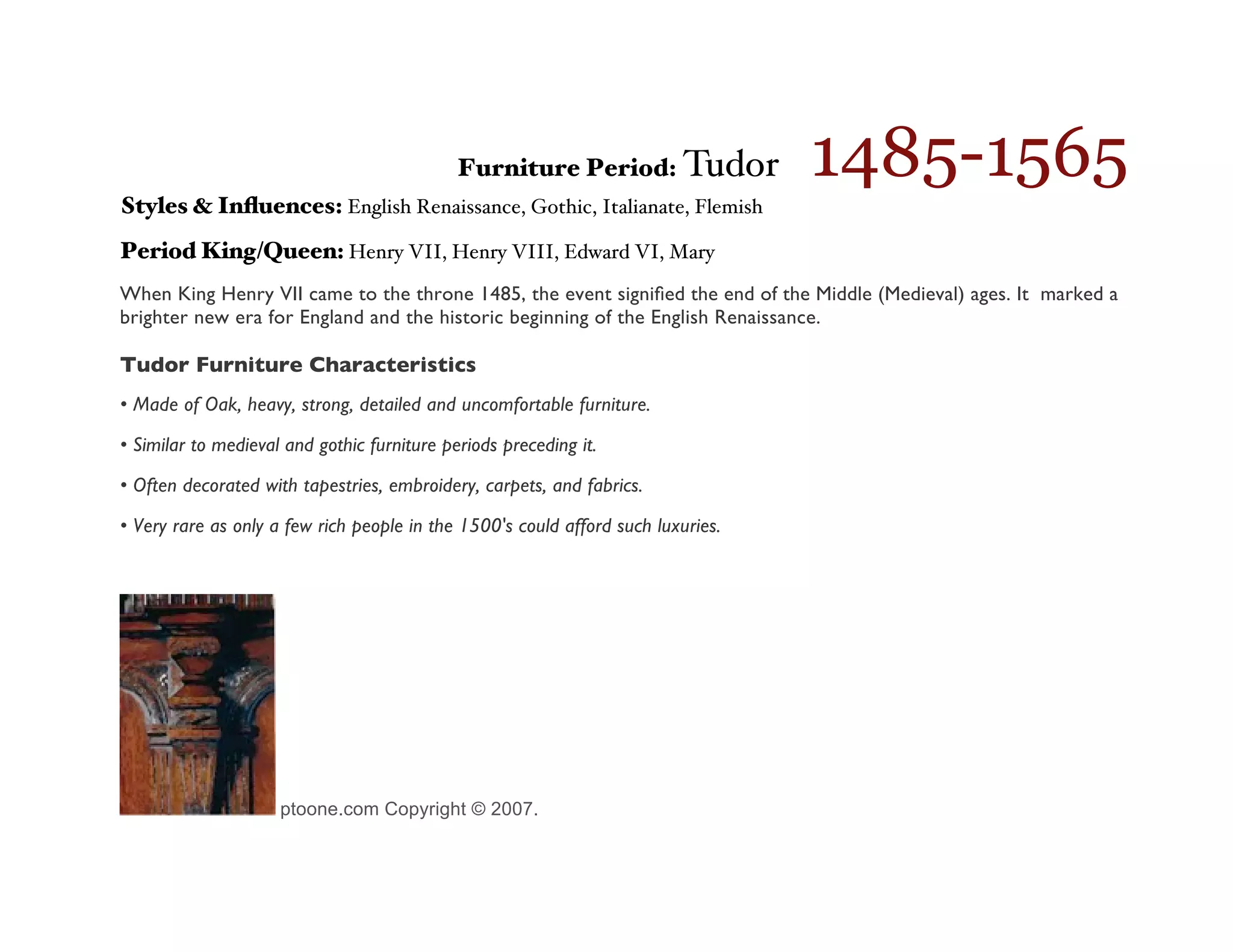 A illustrated timeline of the styles of Period English Furniture