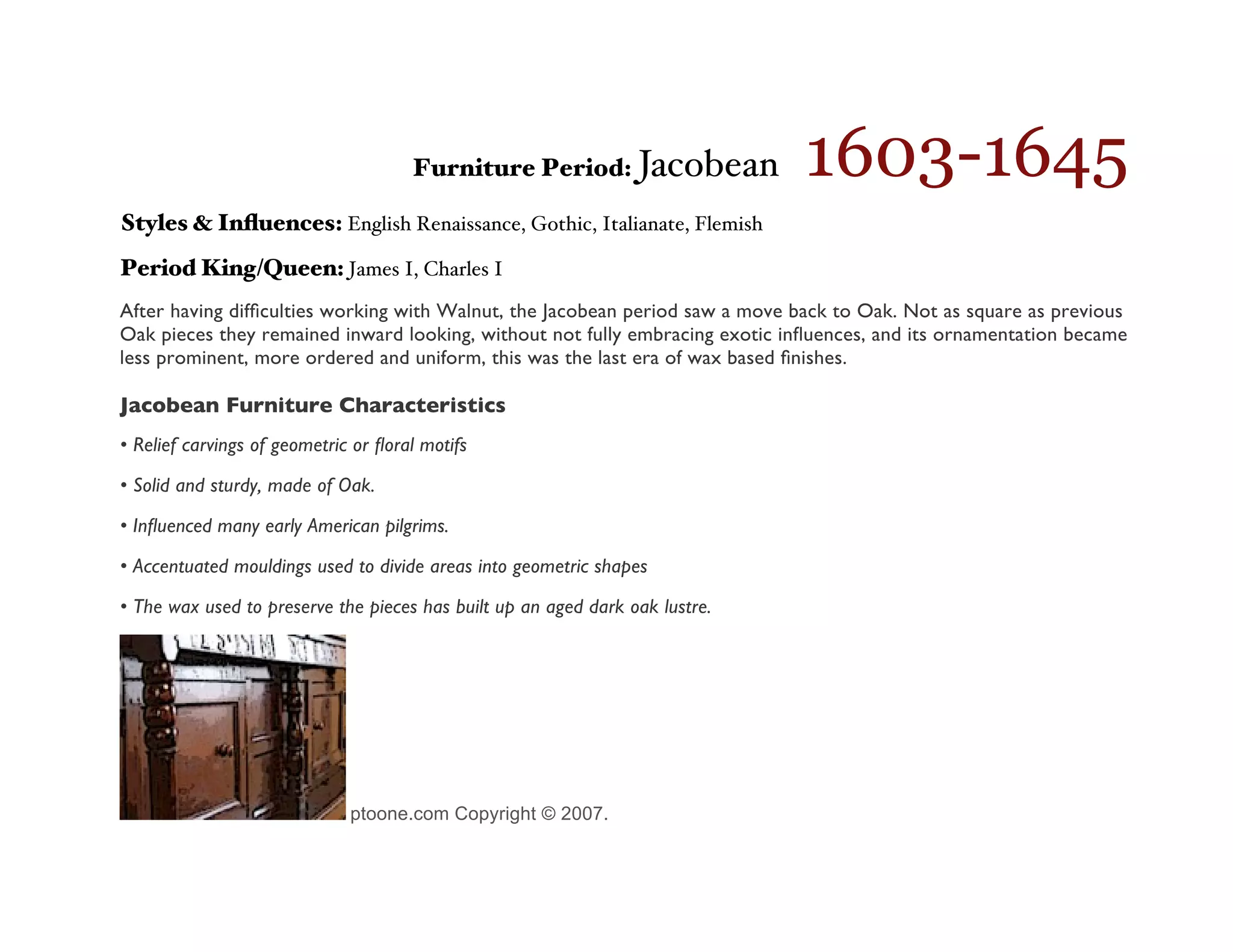 A illustrated timeline of the styles of Period English Furniture