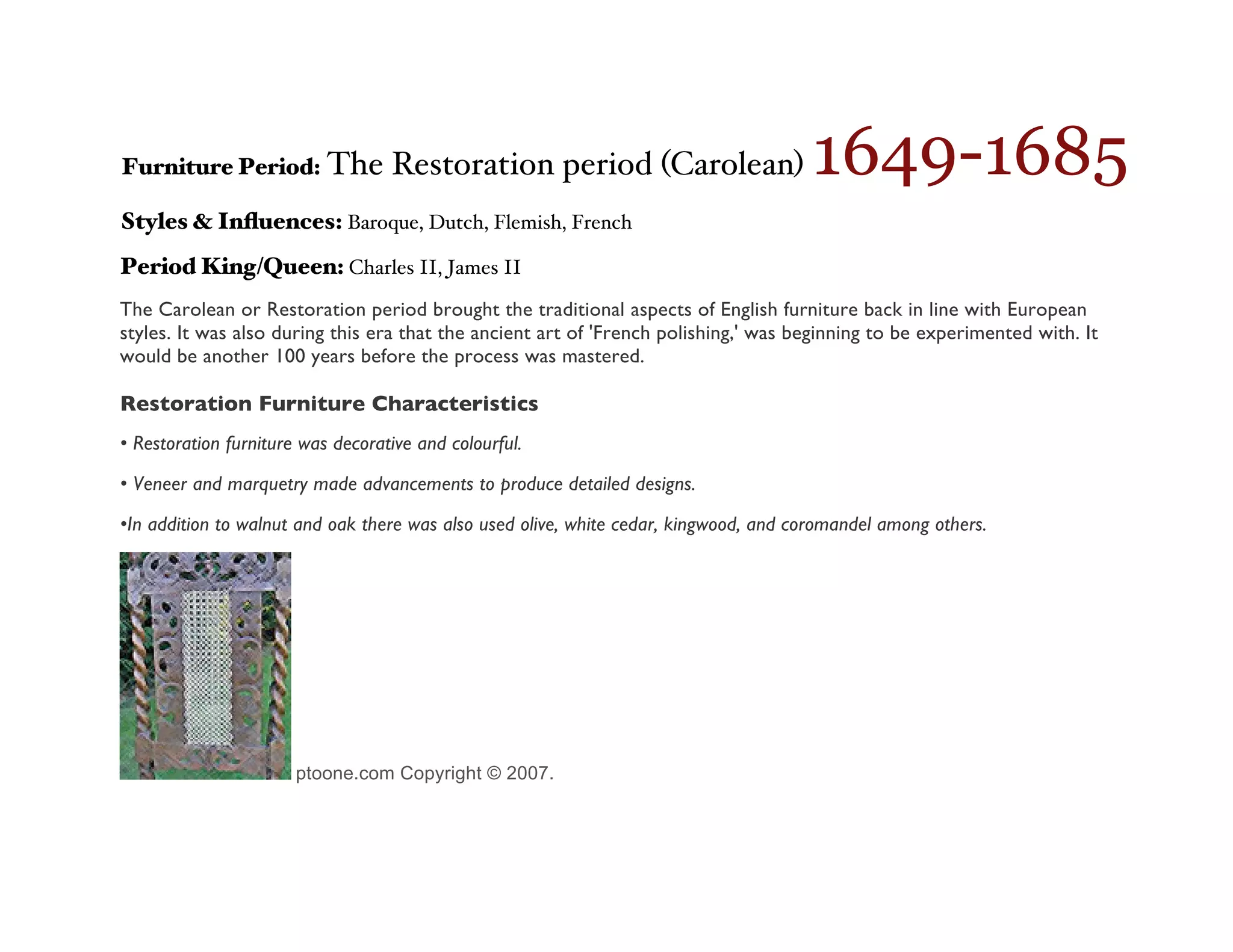 A illustrated timeline of the styles of Period English Furniture