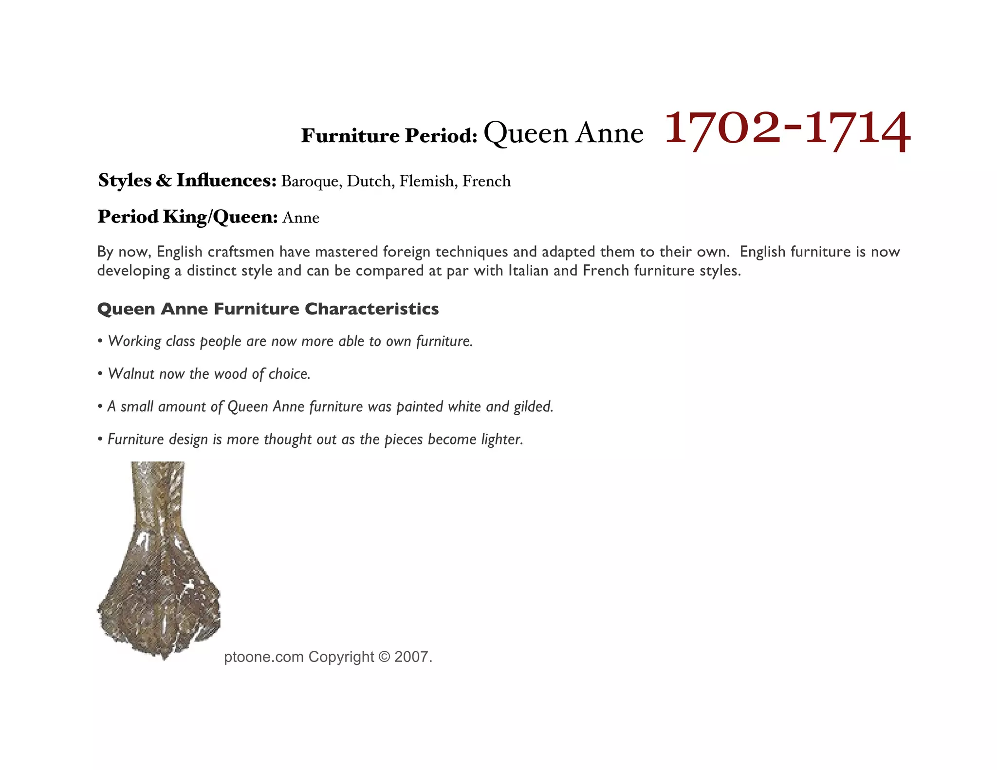 A illustrated timeline of the styles of Period English Furniture