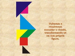 Voltaram eVoltaram e
resolveramresolveram
assustar o chinês,assustar o chinês,
transformando-setransformando-se
na sua própriana sua própria
figura.figura.
 