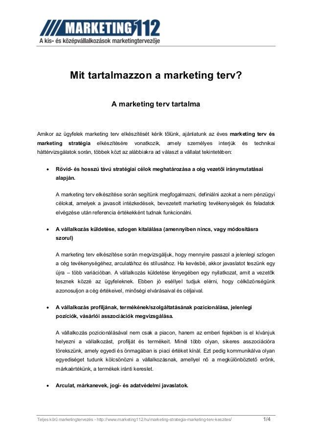 A marketing terv tartalma : Mit tartalmazzon egy marketing terv?