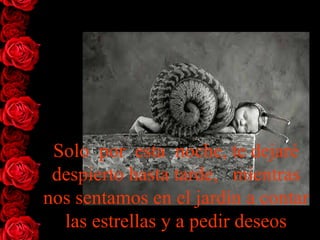 Solo  por  esta  noche, te dejaré despierto hasta tarde,   mientras   nos sentamos en el jardín a contar las estrellas y a pedir deseos 