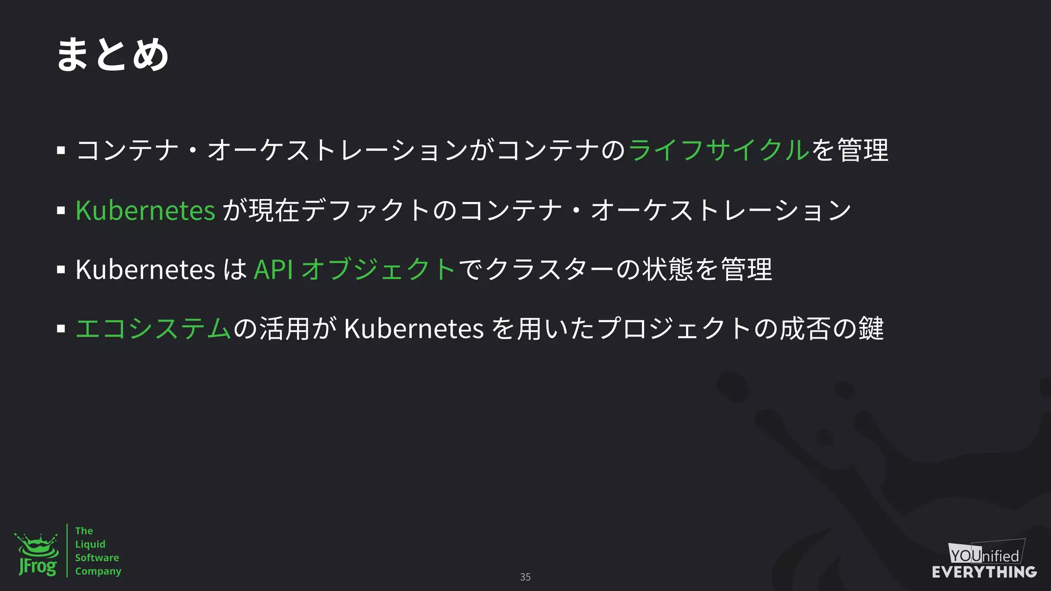 §
§ Kubernetes
§ Kubernetes API
§ Kubernetes
35