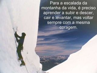 Para a escalada da montanha da vida, é preciso aprender a subir e descer, cair e levantar, mas voltar sempre com a mesma coragem. 