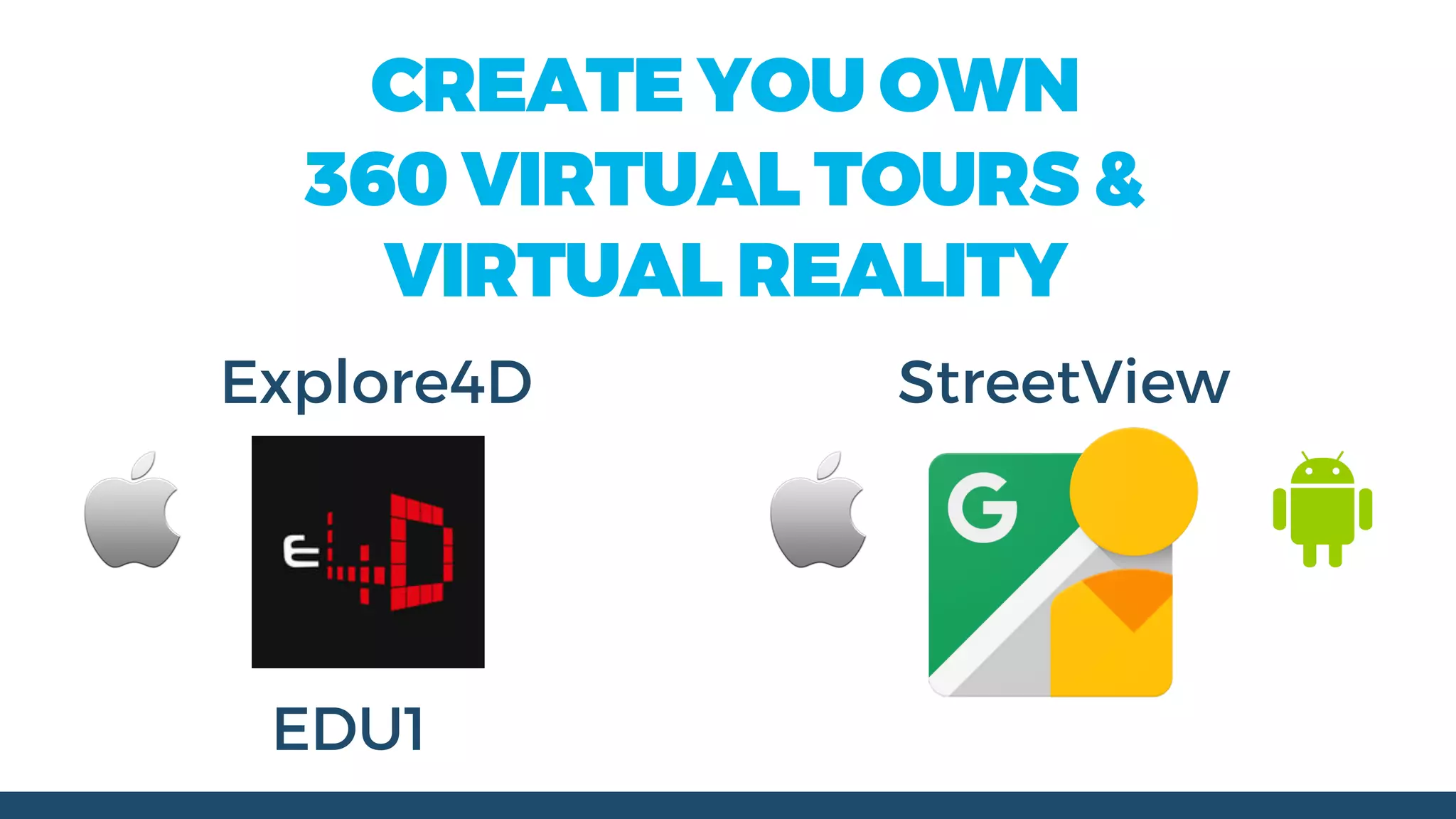 CREATE YOU OWN
360 VIRTUAL TOURS &
VIRTUAL REALITY
Explore4D StreetView
EDU1
 