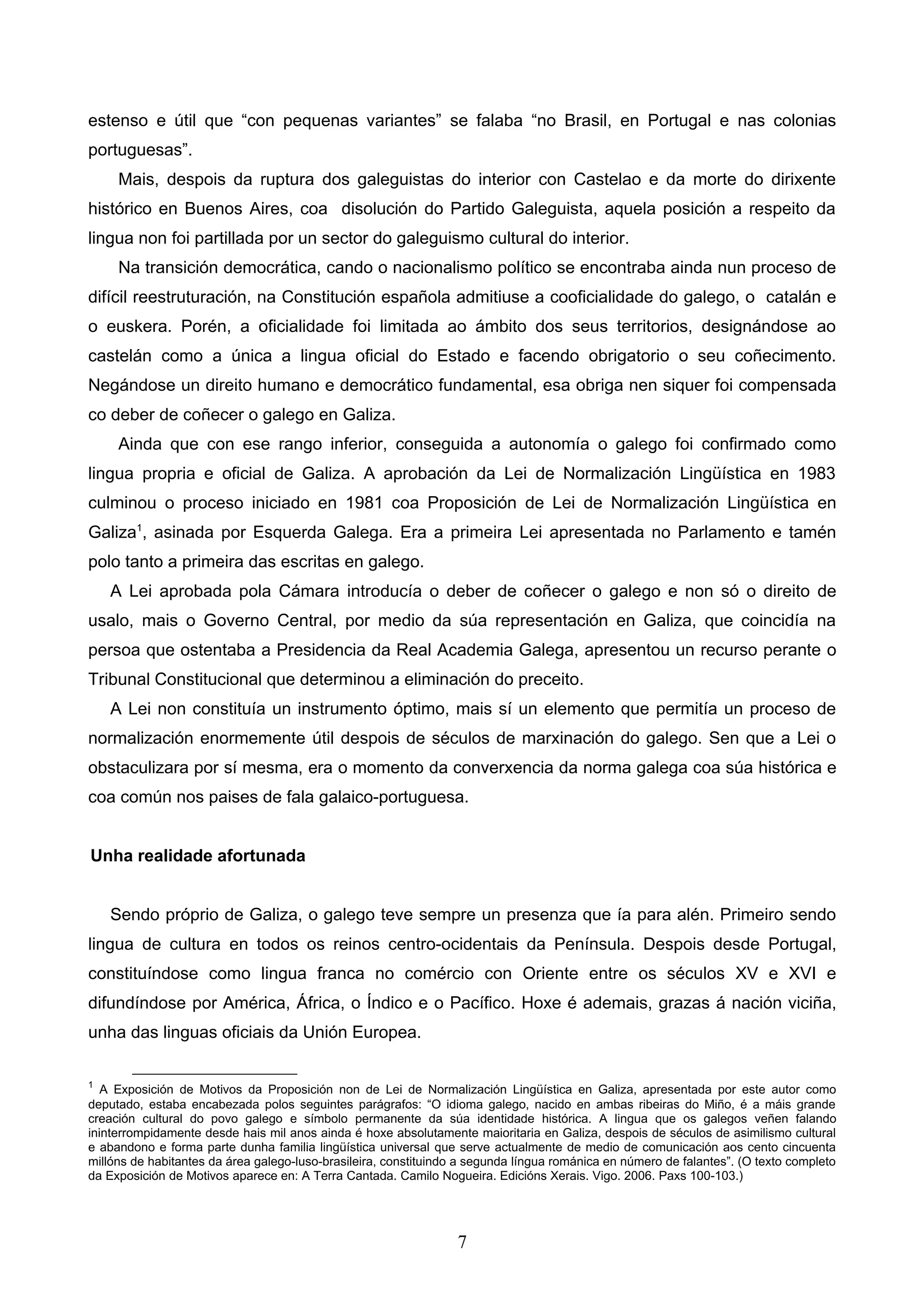 A NORMALIZACIÓN E A UNIVERSALIDADE DO GALEGO 