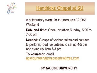 Butternut Community Policing CenterBuild a game room downstairs, installing supports, walls, doors, heating, electrical work, and carpet.Response: The necessary volunteers and materials to carry out the project will be provided by the Central New York Community Foundation and another organization.Note: This will double the center’s space and increase its capacity to reach local teens. The walls will be covered with murals, and the space dedicated to computers, craft activities, and birthday parties.NORTH SIDE: 907 Butternut Street