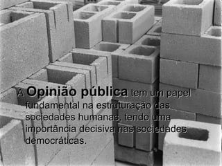 A  Opinião pública  tem um papel fundamental na estruturação das sociedades humanas, tendo uma importância decisiva nas sociedades democráticas. 