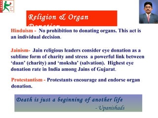 Religion & Organ Donation Jainism-  Jain religious leaders consider eye donation as a sublime form of charity and stress  ...