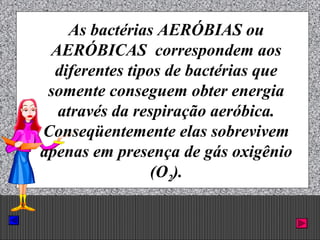 Prof. Albano Novaes. 34
As bactérias AERÓBIAS ou
AERÓBICAS correspondem aos
diferentes tipos de bactérias que
somente conseguem obter energia
através da respiração aeróbica.
Conseqüentemente elas sobrevivem
apenas em presença de gás oxigênio
(O2).
 