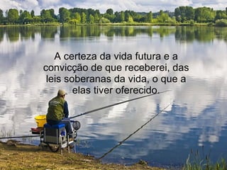 A certeza da vida futura e a convicção de que receberei, das leis soberanas da vida, o que a elas tiver oferecido. 