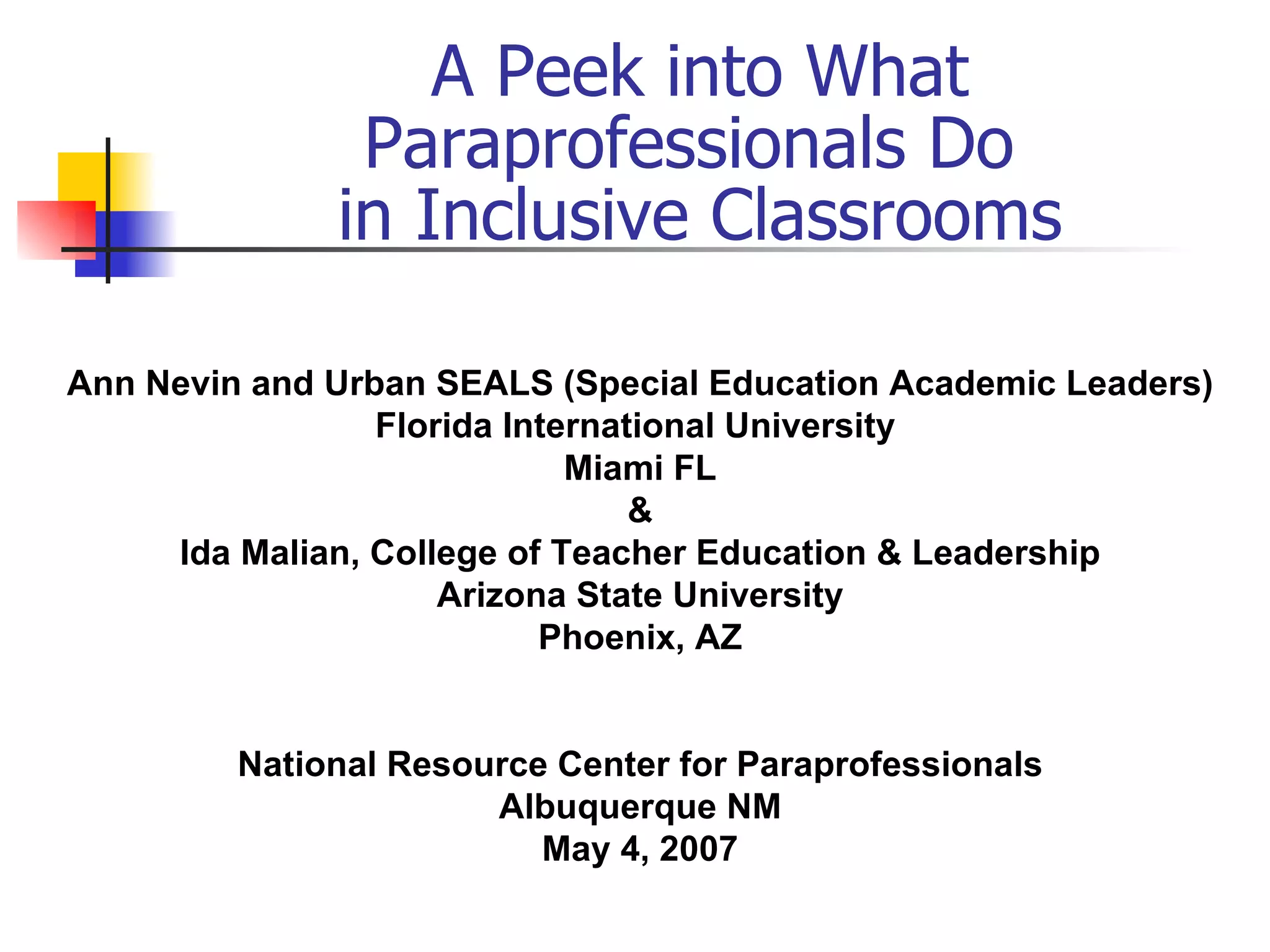 A Peek into What Paraprofessionals Do in Inclusive Classrooms | PPT