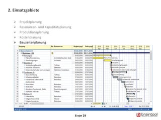 2. Einsatzgebiete
 Projektplanung
 Ressourcen- und Kapazitätsplanung
 Produktionsplanung
 Kostenplanung
 Bauzeitenplanung
8 von 29
 