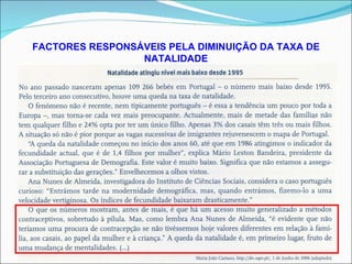 FACTORES RESPONSÁVEIS PELA DIMINUIÇÃO DA TAXA DE NATALIDADE 