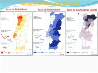 CARACTERÍSTICAS DEMOGRÁFICAS Taxa de Natalidade Taxa de Mortalidade Taxa de Mortalidade Infantil 