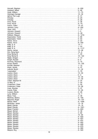 18
Horvath, Stephen . . . . . . . . . . . . . . . . . . . . . . . . . . . . . . . . . . . . . . . . . . . . . . . . . A - 830
Hubbard, Alfred . . . . . . . . . . . . . . . . . . . . . . . . . . . . . . . . . . . . . . . . . . . . . . . . . . 5 - 90
Hyde, William . . . . . . . . . . . . . . . . . . . . . . . . . . . . . . . . . . . . . . . . . . . . . . . . . . . . 11 - 73
Hydrogen Garage . . . . . . . . . . . . . . . . . . . . . . . . . . . . . . . . . . . . . . . . . . . . . . . . . 10 - 34
Ighina, Pier Luigi . . . . . . . . . . . . . . . . . . . . . . . . . . . . . . . . . . . . . . . . . . . . . . . . . . 9 - 31
Imhotep . . . . . . . . . . . . . . . . . . . . . . . . . . . . . . . . . . . . . . . . . . . . . . . . . . . . . . . 6 - 25
Imhotep . . . . . . . . . . . . . . . . . . . . . . . . . . . . . . . . . . . . . . . . . . . . . . . . . . . . . . . 6 - 28
Imris, Pavel . . . . . . . . . . . . . . . . . . . . . . . . . . . . . . . . . . . . . . . . . . . . . . . . . . . . . 3 - 36
Imris, Pavel . . . . . . . . . . . . . . . . . . . . . . . . . . . . . . . . . . . . . . . . . . . . . . . . . . . . . A - 74
Ivanov, Valeri . . . . . . . . . . . . . . . . . . . . . . . . . . . . . . . . . . . . . . . . . . . . . . . . . . . . 13 - 47
Jamison, Larry . . . . . . . . . . . . . . . . . . . . . . . . . . . . . . . . . . . . . . . . . . . . . . . . . . . A - 252
Jines, John . . . . . . . . . . . . . . . . . . . . . . . . . . . . . . . . . . . . . . . . . . . . . . . . . . . . . 1 - 11
Johnson, Howard . . . . . . . . . . . . . . . . . . . . . . . . . . . . . . . . . . . . . . . . . . . . . . . . . 1 - 5
Johnson, Howard . . . . . . . . . . . . . . . . . . . . . . . . . . . . . . . . . . . . . . . . . . . . . . . . . A - 46
Kalfaian, Meguer. . . . . . . . . . . . . . . . . . . . . . . . . . . . . . . . . . . . . . . . . . . . . . . . . . A - 1210
Kapanadze, Tariel . . . . . . . . . . . . . . . . . . . . . . . . . . . . . . . . . . . . . . . . . . . . . . . . . 3 - 66
Kapanadze, Tariel . . . . . . . . . . . . . . . . . . . . . . . . . . . . . . . . . . . . . . . . . . . . . . . . . 5 - 53
Kawai, Teruo . . . . . . . . . . . . . . . . . . . . . . . . . . . . . . . . . . . . . . . . . . . . . . . . . . . . 2 - 23
Kawai, Teruo . . . . . . . . . . . . . . . . . . . . . . . . . . . . . . . . . . . . . . . . . . . . . . . . . . . . A - 259
Kelly, D. A. . . . . . . . . . . . . . . . . . . . . . . . . . . . . . . . . . . . . . . . . . . . . . . . . . . . . . 13 - 1
Kelly, D. A. . . . . . . . . . . . . . . . . . . . . . . . . . . . . . . . . . . . . . . . . . . . . . . . . . . . . . 1 - 53
Kelly, D. A. . . . . . . . . . . . . . . . . . . . . . . . . . . . . . . . . . . . . . . . . . . . . . . . . . . . . . A - 1117
Kenny, James . . . . . . . . . . . . . . . . . . . . . . . . . . . . . . . . . . . . . . . . . . . . . . . . . . . 13 - 48
Kim, Sang Nam. . . . . . . . . . . . . . . . . . . . . . . . . . . . . . . . . . . . . . . . . . . . . . . . . . . 14 - 6
King, Moray B. . . . . . . . . . . . . . . . . . . . . . . . . . . . . . . . . . . . . . . . . . . . . . . . . . . . 7 - 20
King, Moray B. . . . . . . . . . . . . . . . . . . . . . . . . . . . . . . . . . . . . . . . . . . . . . . . . . . . 10 - 122
Kljajic, Dragan . . . . . . . . . . . . . . . . . . . . . . . . . . . . . . . . . . . . . . . . . . . . . . . . . . . 7 - 12
Knight, Ronald . . . . . . . . . . . . . . . . . . . . . . . . . . . . . . . . . . . . . . . . . . . . . . . . . . . 6 - 5
Kromrey, Raymond . . . . . . . . . . . . . . . . . . . . . . . . . . . . . . . . . . . . . . . . . . . . . . . . 2 - 15
Krupa, Robert. . . . . . . . . . . . . . . . . . . . . . . . . . . . . . . . . . . . . . . . . . . . . . . . . . . . 10 - 105
Kundel, Stephen . . . . . . . . . . . . . . . . . . . . . . . . . . . . . . . . . . . . . . . . . . . . . . . . . . 1 - 12
Kwok, James . . . . . . . . . . . . . . . . . . . . . . . . . . . . . . . . . . . . . . . . . . . . . . . . . . . 4 - 37
Lafonte, Butch . . . . . . . . . . . . . . . . . . . . . . . . . . . . . . . . . . . . . . . . . . . . . . . . . . . 11 - 32
‘Lasersaber’. . . . . . . . . . . . . . . . . . . . . . . . . . . . . . . . . . . . . . . . . . . . . . . . . . . . . 5 - 79
Lawton, Dave . . . . . . . . . . . . . . . . . . . . . . . . . . . . . . . . . . . . . . . . . . . . . . . . . . . . 13 - 50
Lawton, Dave . . . . . . . . . . . . . . . . . . . . . . . . . . . . . . . . . . . . . . . . . . . . . . . . . . . . 5 - 4
Lawton, Dave . . . . . . . . . . . . . . . . . . . . . . . . . . . . . . . . . . . . . . . . . . . . . . . . . . . . 10 - 34
Lawton, Dave . . . . . . . . . . . . . . . . . . . . . . . . . . . . . . . . . . . . . . . . . . . . . . . . . . . . 11 - 30
Leben, Stephan W. . . . . . . . . . . . . . . . . . . . . . . . . . . . . . . . . . . . . . . . . . . . . . . . . 3 - 33
Le May, D.. . . . . . . . . . . . . . . . . . . . . . . . . . . . . . . . . . . . . . . . . . . . . . . . . . . . . 7 - 54
Lindemann, Peter . . . . . . . . . . . . . . . . . . . . . . . . . . . . . . . . . . . . . . . . . . . . . . . . . 2 - 55
Lindemann, Peter . . . . . . . . . . . . . . . . . . . . . . . . . . . . . . . . . . . . . . . . . . . . . . . . . 10 - 94
Lisac, Bozidar. . . . . . . . . . . . . . . . . . . . . . . . . . . . . . . . . . . . . . . . . . . . . . . . . . . . 5 - 37
Lowrie, Peter . . . . . . . . . . . . . . . . . . . . . . . . . . . . . . . . . . . . . . . . . . . . . . . . . . . . 10 - 95
Luciano, Murilo . . . . . . . . . . . . . . . . . . . . . . . . . . . . . . . . . . . . . . . . . . . . . . . . . . . 4 - 28
Lyne, William . . . . . . . . . . . . . . . . . . . . . . . . . . . . . . . . . . . . . . . . . . . . . . . . . . . . 13 - 7
Mace, Yves . . . . . . . . . . . . . . . . . . . . . . . . . . . . . . . . . . . . . . . . . . . . . . . . . . . . . 3 - 38
Martinez, Molina . . . . . . . . . . . . . . . . . . . . . . . . . . . . . . . . . . . . . . . . . . . . . . . . . . A - 100
Maynard, Roger . . . . . . . . . . . . . . . . . . . . . . . . . . . . . . . . . . . . . . . . . . . . . . . . . . 10 - 107
McKay, Mark . . . . . . . . . . . . . . . . . . . . . . . . . . . . . . . . . . . . . . . . . . . . . . . . . . . . A - 1046
McQueen, Jesse . . . . . . . . . . . . . . . . . . . . . . . . . . . . . . . . . . . . . . . . . . . . . . . . . . 13 - 18
Mead, Claude. . . . . . . . . . . . . . . . . . . . . . . . . . . . . . . . . . . . . . . . . . . . . . . . . . . . 14 - 19
Mead, Claude. . . . . . . . . . . . . . . . . . . . . . . . . . . . . . . . . . . . . . . . . . . . . . . . . . . . A - 1021
Mead, Franklin . . . . . . . . . . . . . . . . . . . . . . . . . . . . . . . . . . . . . . . . . . . . . . . . . . . A - 603
Meyer, Michel. . . . . . . . . . . . . . . . . . . . . . . . . . . . . . . . . . . . . . . . . . . . . . . . . . . 3 - 38
Meyer, Stanley . . . . . . . . . . . . . . . . . . . . . . . . . . . . . . . . . . . . . . . . . . . . . . . . . . . 3 - 80
Meyer, Stanley . . . . . . . . . . . . . . . . . . . . . . . . . . . . . . . . . . . . . . . . . . . . . . . . . . . 10 - 84
Meyer, Stanley . . . . . . . . . . . . . . . . . . . . . . . . . . . . . . . . . . . . . . . . . . . . . . . . . . . A - 620
Meyer, Stanley . . . . . . . . . . . . . . . . . . . . . . . . . . . . . . . . . . . . . . . . . . . . . . . . . . . A - 627
Meyer, Stanley . . . . . . . . . . . . . . . . . . . . . . . . . . . . . . . . . . . . . . . . . . . . . . . . . . . A - 637
Meyer, Stanley . . . . . . . . . . . . . . . . . . . . . . . . . . . . . . . . . . . . . . . . . . . . . . . . . . . A - 642
Meyer, Stanley . . . . . . . . . . . . . . . . . . . . . . . . . . . . . . . . . . . . . . . . . . . . . . . . . . . A - 659
Meyer, Stanley . . . . . . . . . . . . . . . . . . . . . . . . . . . . . . . . . . . . . . . . . . . . . . . . . . . A - 670
Meyer, Stanley . . . . . . . . . . . . . . . . . . . . . . . . . . . . . . . . . . . . . . . . . . . . . . . . . . . A - 680
Meyers, Roy . . . . . . . . . . . . . . . . . . . . . . . . . . . . . . . . . . . . . . . . . . . . . . . . . . . . A - 524
 