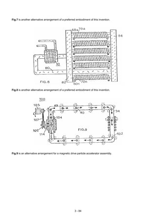 Fig.7 is another alternative arrangement of a preferred embodiment of this invention.
Fig.8 is another alternative arrangement of a preferred embodiment of this invention.
Fig.9 is an alternative arrangement for a magnetic drive particle accelerator assembly.
3 - 84
 