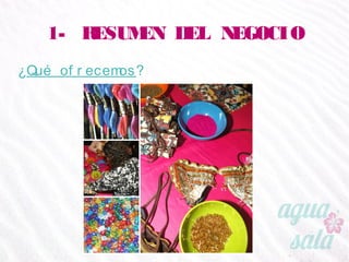 1- RESUMEN DEL NEGOCIO
¿Qué ofrecemos?
 
