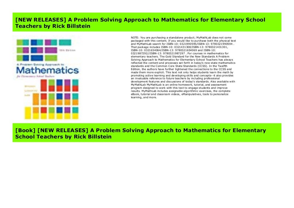 problem solving approach to mathematics for elementary school teachers
