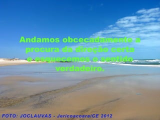 Andamos obcecadamente a
 procura da direção certa
 e esquecemos o sentido
       verdadeiro.
 