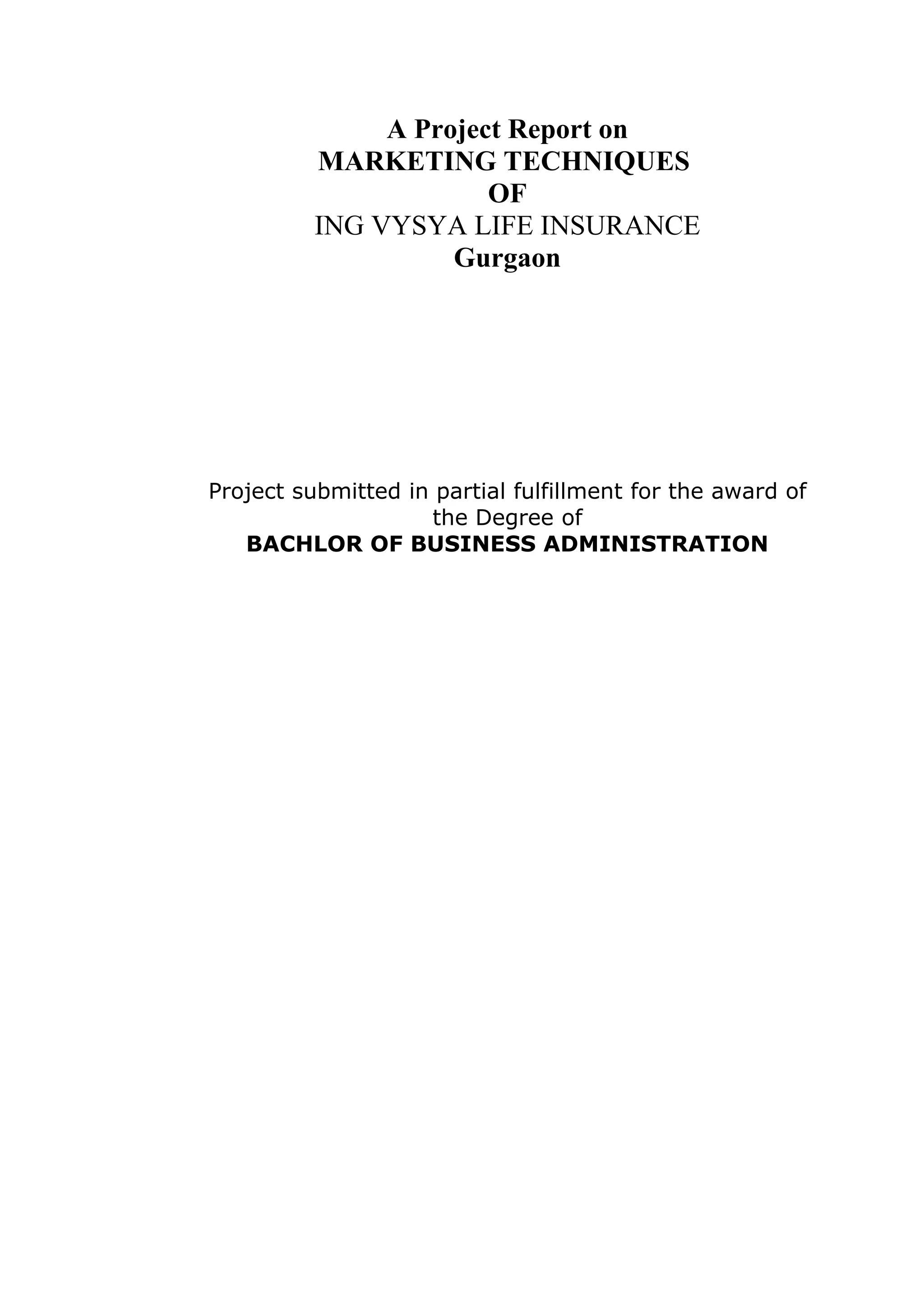 A project-report-on-marketing-techniques-of-ing-vysya-life-insurance ...