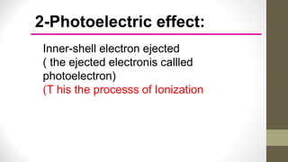 Inner-shell electron ejected
( the ejected electronis callled
photoelectron)
(T his the processs of Ionization
2-Photoelectric effect:
 