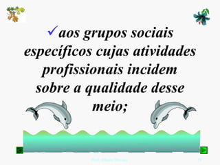 aos grupos sociais
específicos cujas atividades
   profissionais incidem
  sobre a qualidade desse
           meio;


          Prof. Albano Novaes.   24
 