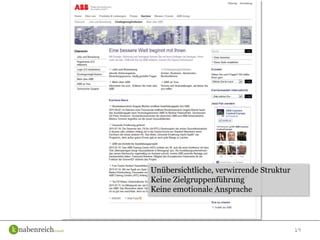 19
Unübersichtliche, verwirrende Struktur
Keine Zielgruppenführung
Keine emotionale Ansprache
 