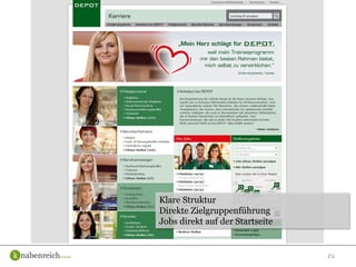 21
Klare Struktur
Direkte Zielgruppenführung
Jobs direkt auf der Startseite
 