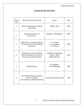 A Report on Taguchi Methods / Techniques - KAUSTUBH BABREKAR | PDF